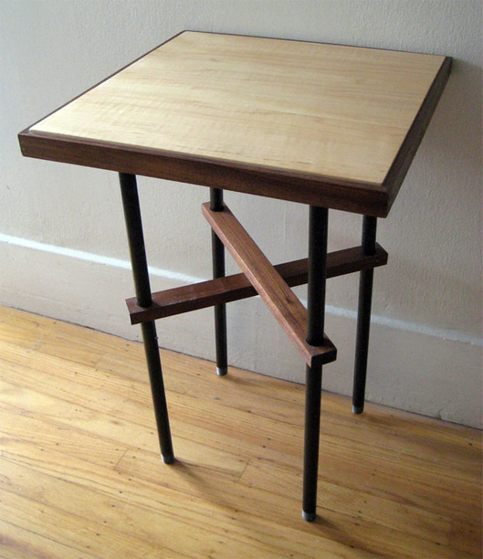 Maple, Walnut, and Steel Pipe Side Table